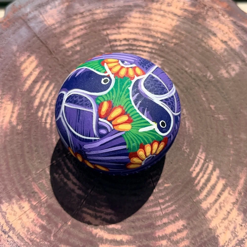 Mexican Art Pottery Colorful Painted Terra Cotta Lidded Trinket Box 3.5